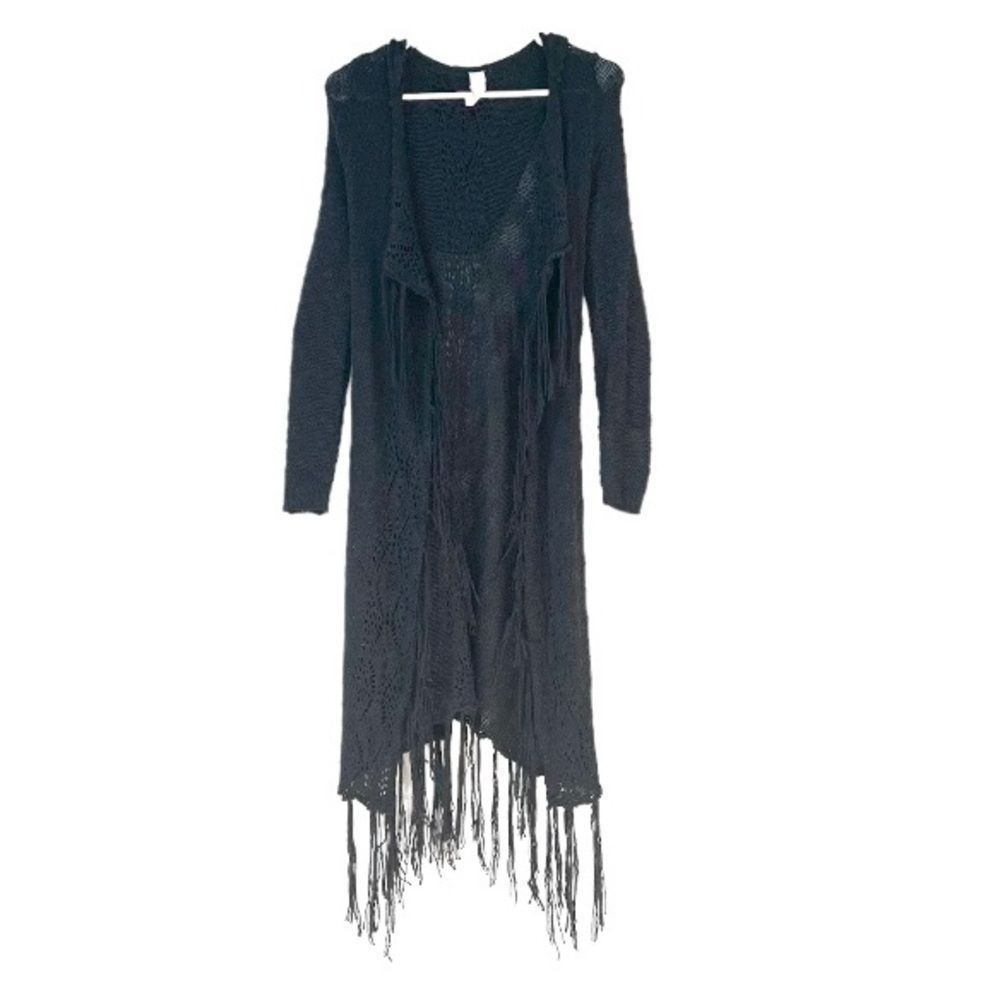 Boho Cardigan Fringe Duster Hooded Tassel Sweater Jr S 3 - 5